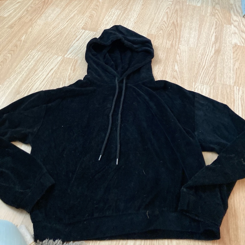 Black velvet crop hoodie from Hot Topic